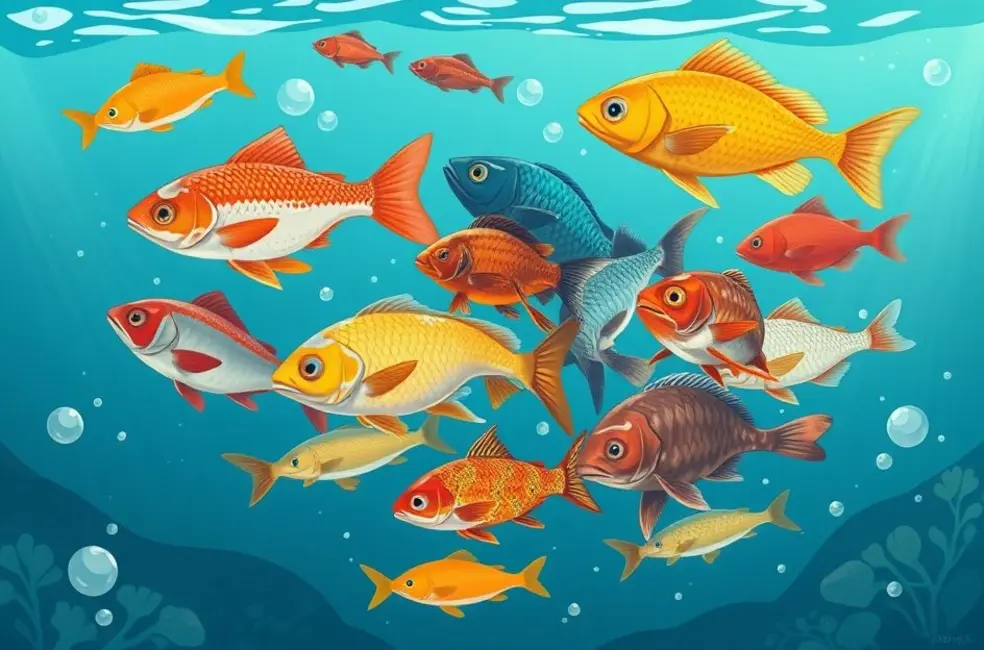 Ilustração geral de peixes em diferentes águas questionando se bebem